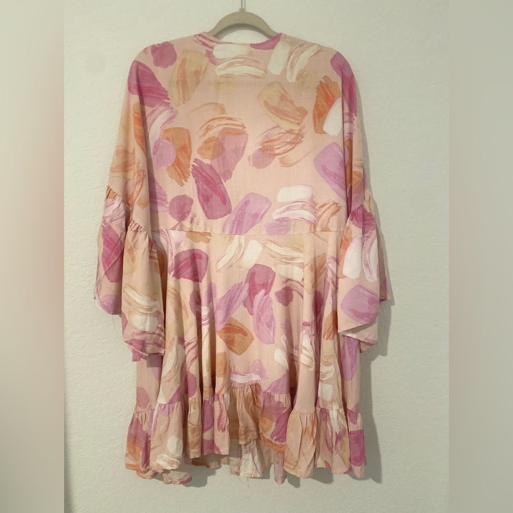 Label Of Love V-Neck Ruffle Bell Sleeve Mini Tunic Dress Short Boho Fairy Large - Picture 3 of 6